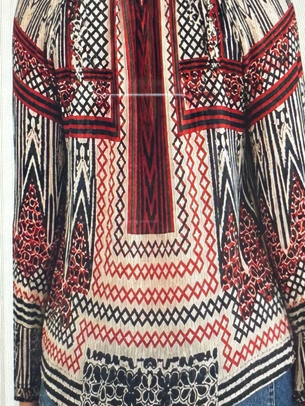 LUCKY BRAND BOHO PRINT RUFFLE BLOUSE TOP (L) - Picture 2 of 5